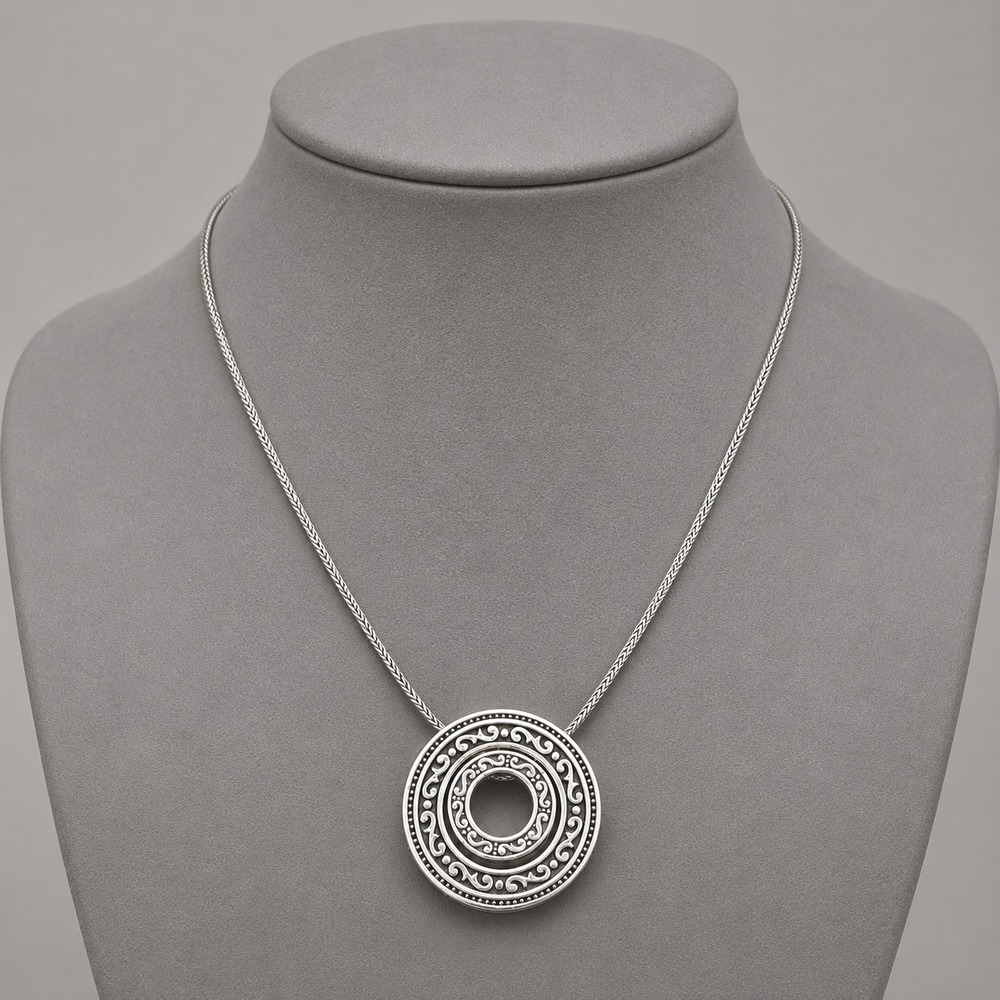 Brighton Necklace Silver Tone Scroll Circle Pendant Snake Chain Adjustable